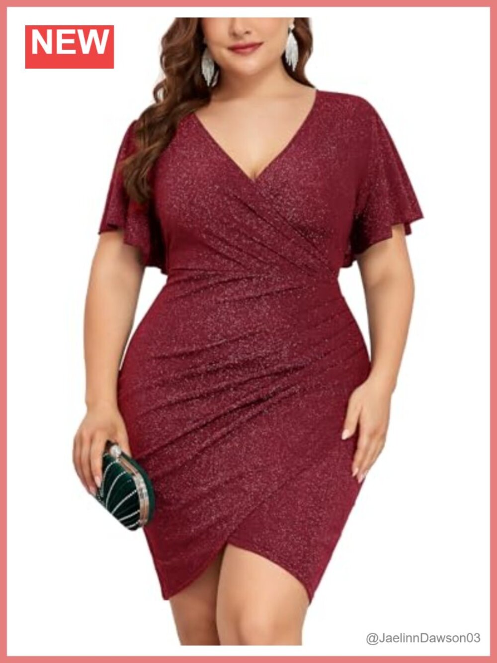 Plus Size Sparkly Glitter Ruched Bodycon Mini Dress Ruffle Sleeve Party